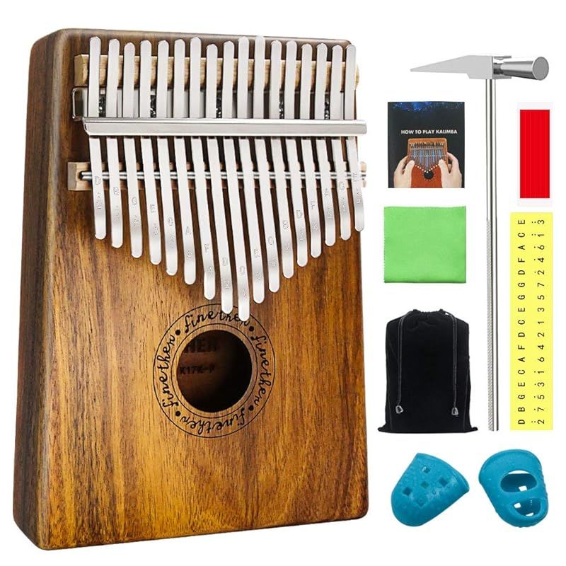 FINETHER カリンバ 親指のピアノ アフリカ楽器 Kalimba 17鍵のカリンバ 手作り木製 相思木 木の色 癒し音楽 初心者入門用  音楽手引き 音階目盛り 付属品 調律器 収納袋 清潔な布 1 - メルカリ