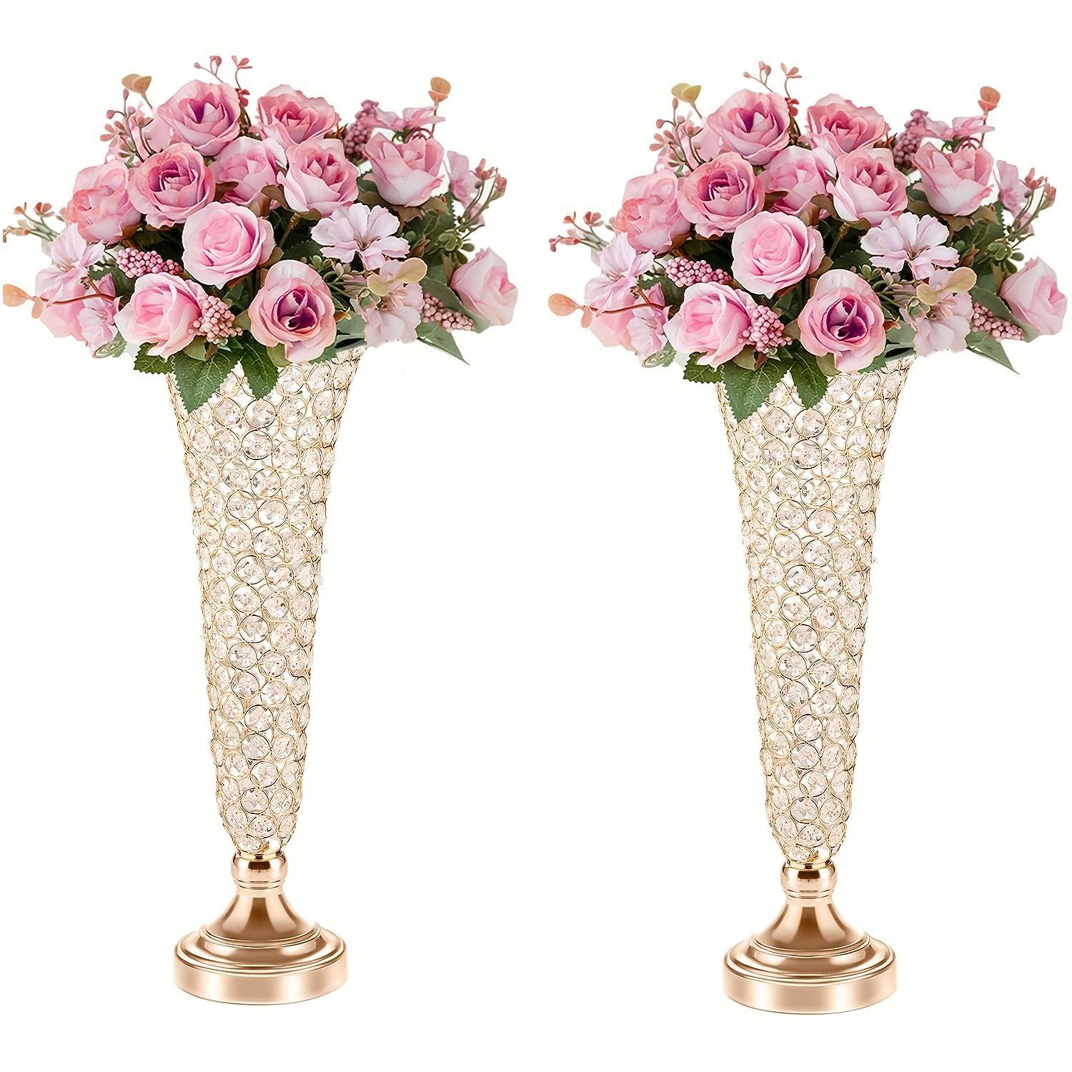 セット、50.8cmの花瓶、クリスタルトランペット花瓶、テーブルセンターピース用クリスタル花瓶2個、ウェディングパーティー記念日誕生日用フラワースタンド