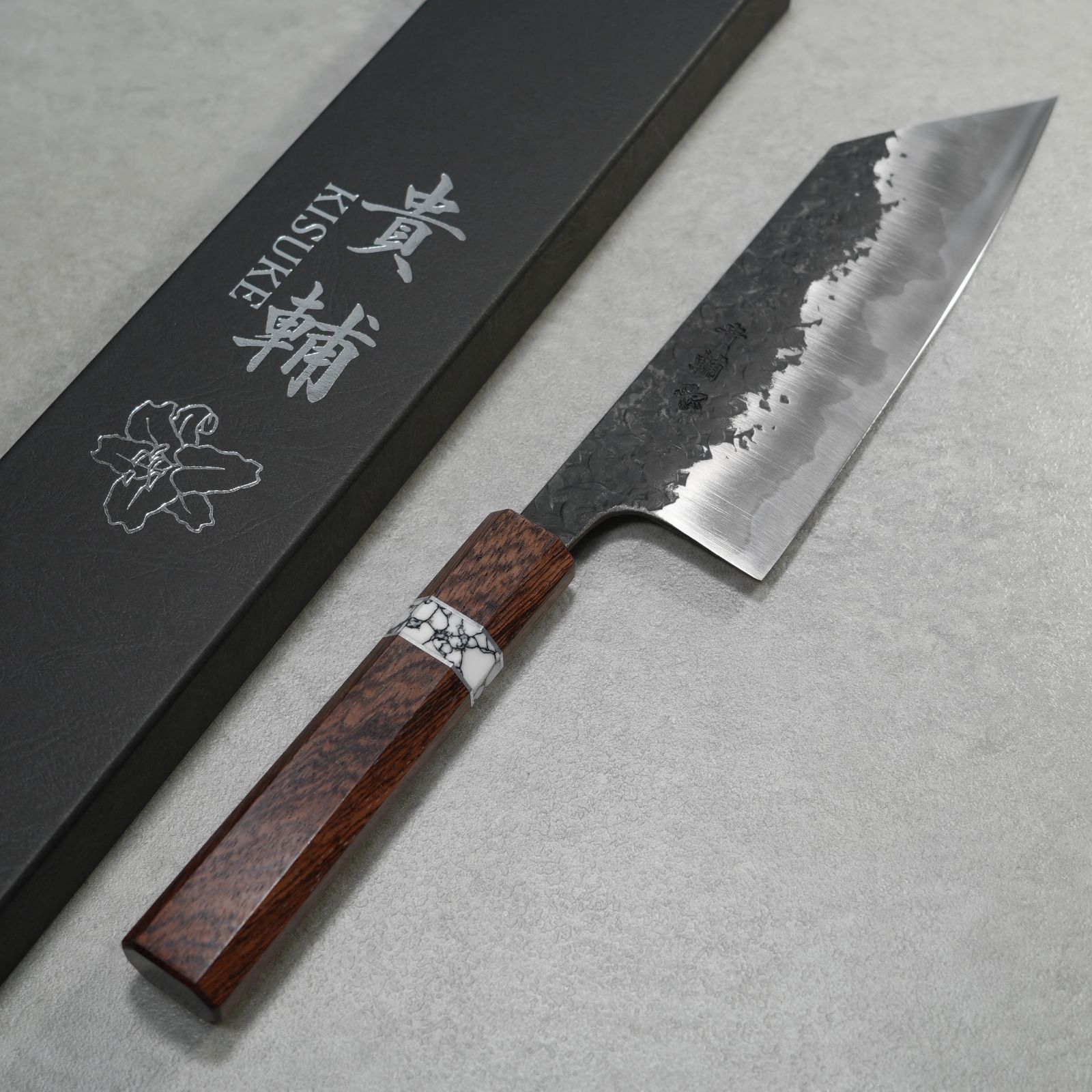間中刃物鍛錬所 文化 170mm 貴輔 青紙2号 ステンレス自社鍛接 鎚目黒打 ローズウッドターコイズリング 送料無料 ギフトラッピング対応 KI105