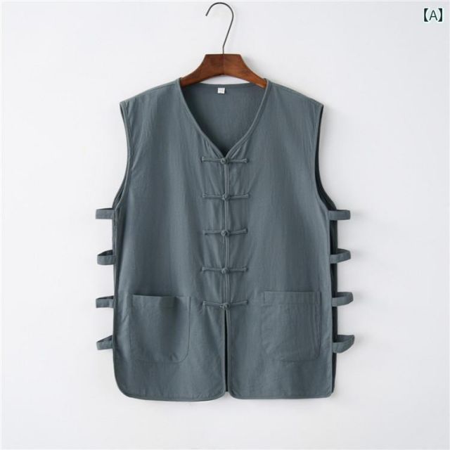 種類95：XL/A：ダークグリーン  メンズ ファッション 服 男性用 オシャレ シンプル 大人 かっこいい 大きいサイズ ストリート 紳士服 リネン ベスト レトロ トップス 夏 薄手 綿麻 Vネックカー