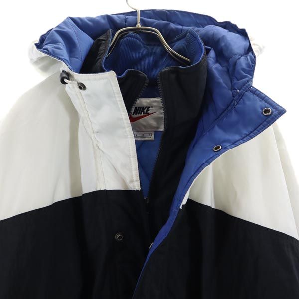 ジャケット/アウター90sヴィンテージ NIKEナイキ　フード付き刺繍ロゴ中綿ジャケット　L黒青
