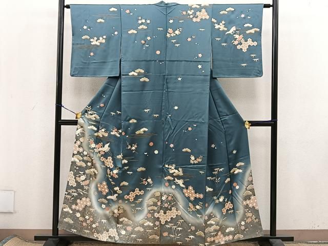 平和屋着物□訪問着 松竹梅 飛鶴花文 暈し染め 金彩 正絹 逸品