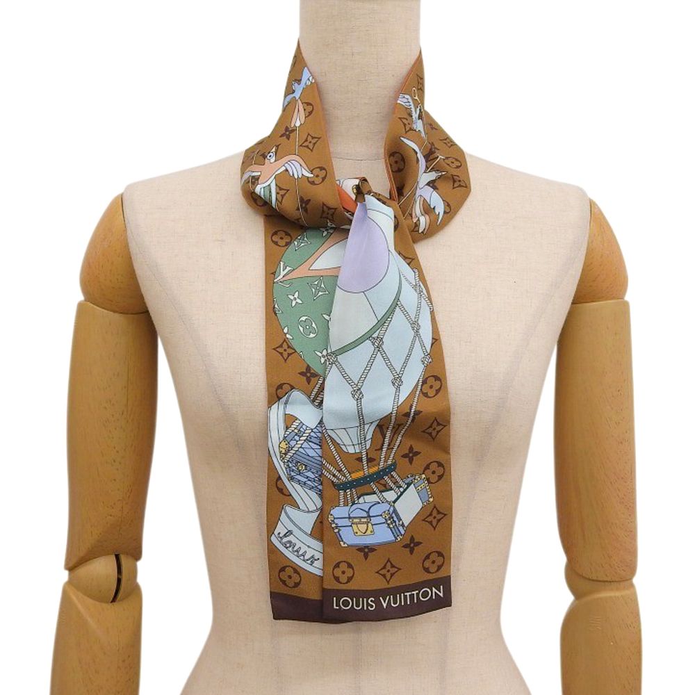 本物保証 超 ルイヴィトン LOUIS VUITTON バンドー LV ジャーニー ツイリー M93332 モノグラム柄 スカーフ タン