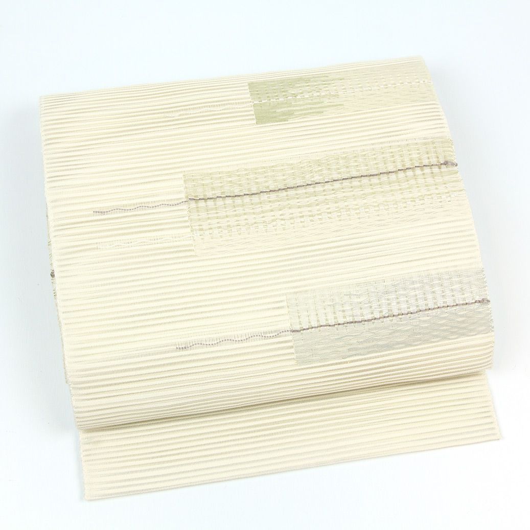 リサイクル】 名古屋帯 【夏八寸】 絽 すくい織 横段 オフホワイト 白  