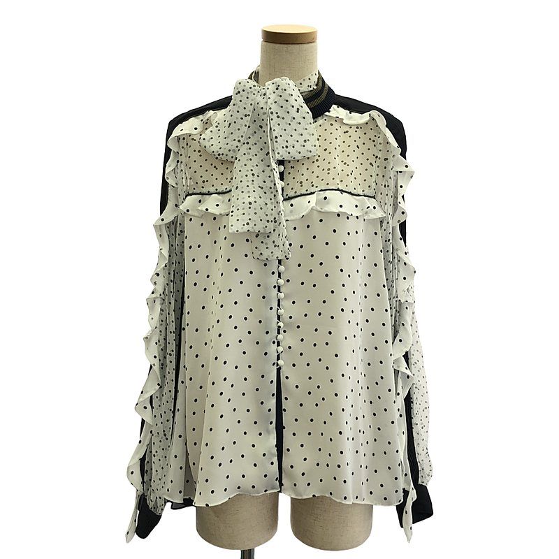 sacai / サカイ | ドット柄 プリーツ 切替 レース ブラウス | 1