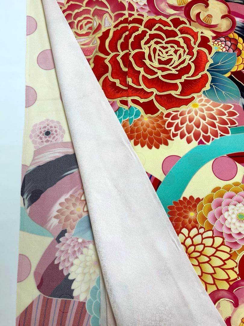 ブランド振袖 仮絵羽 Blythe 京友禅 金彩 刺繍 正絹 未仕立て品 八掛付