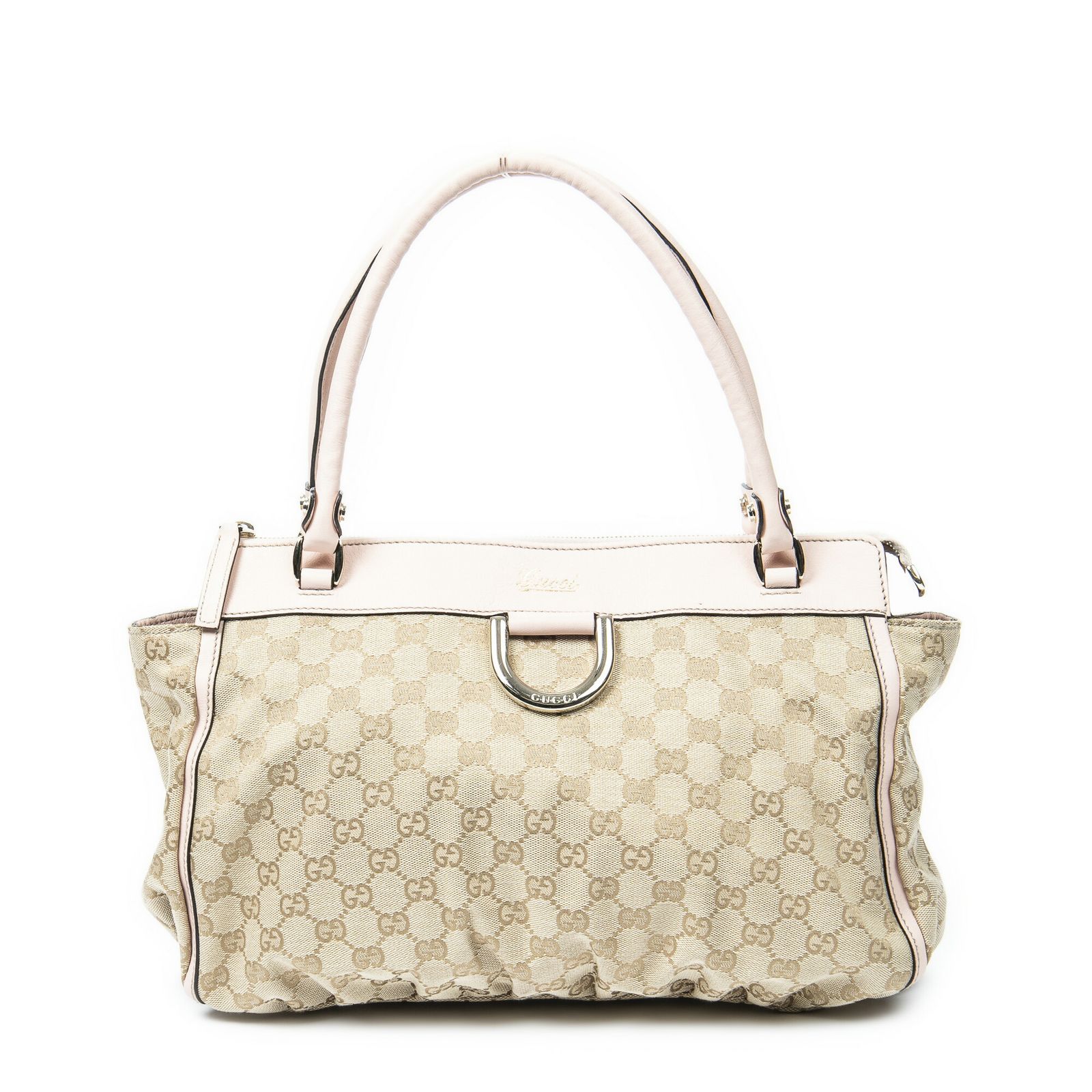 GUCCI グッチアビー Dリング ジップ トートピンク|ベージュGGキャンバスA