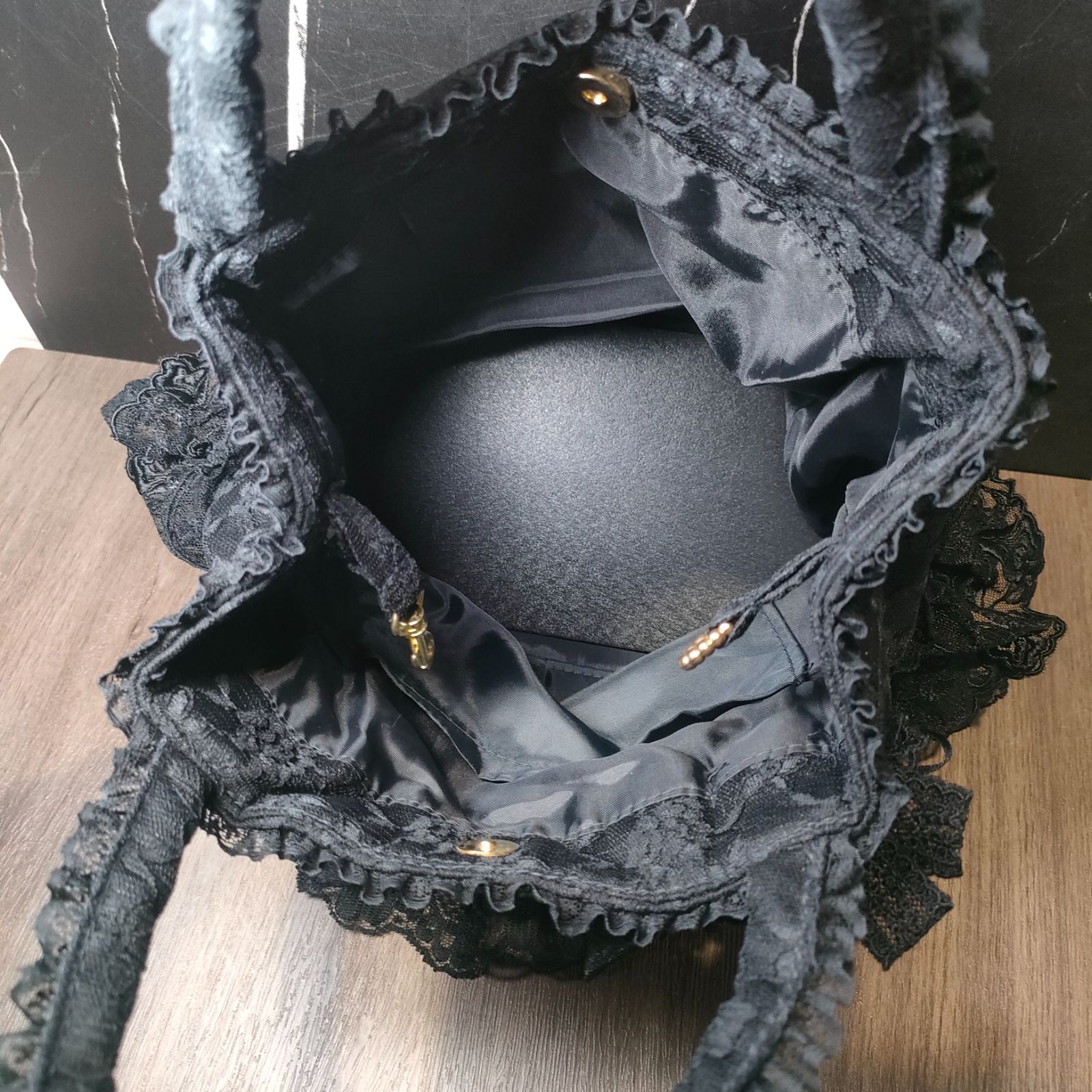 4【美品】レース ミニバッグ 花柄 ミニボストンバッグ 姫系 ブラック 
