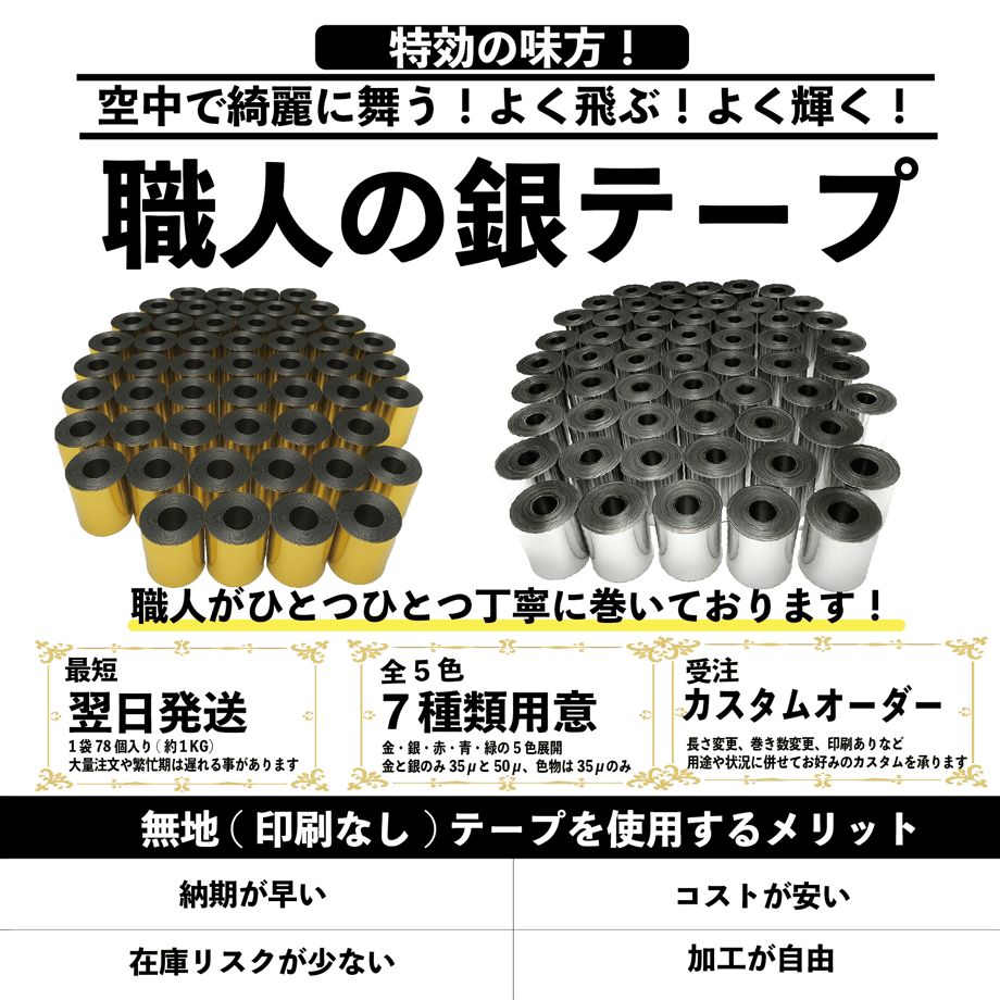 LP-works 銀テープ キャノン砲 舞台演出 ブルー 青色 青 78個入り 1m