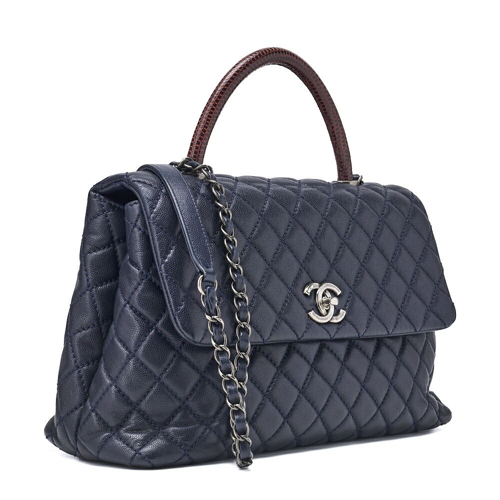 Chanel マトラッセ ショルダーバッグ 2WAY 紺 リザード ハンドバッグ