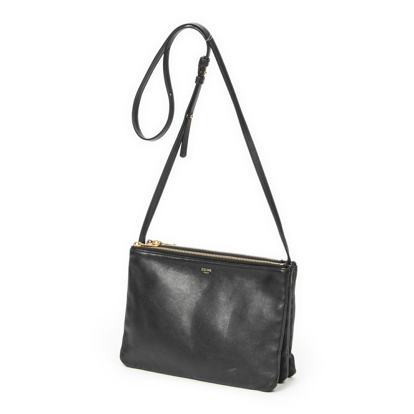CELINE セリーヌラージ トリオ クロスボディ黒カーフスキンレザーAB