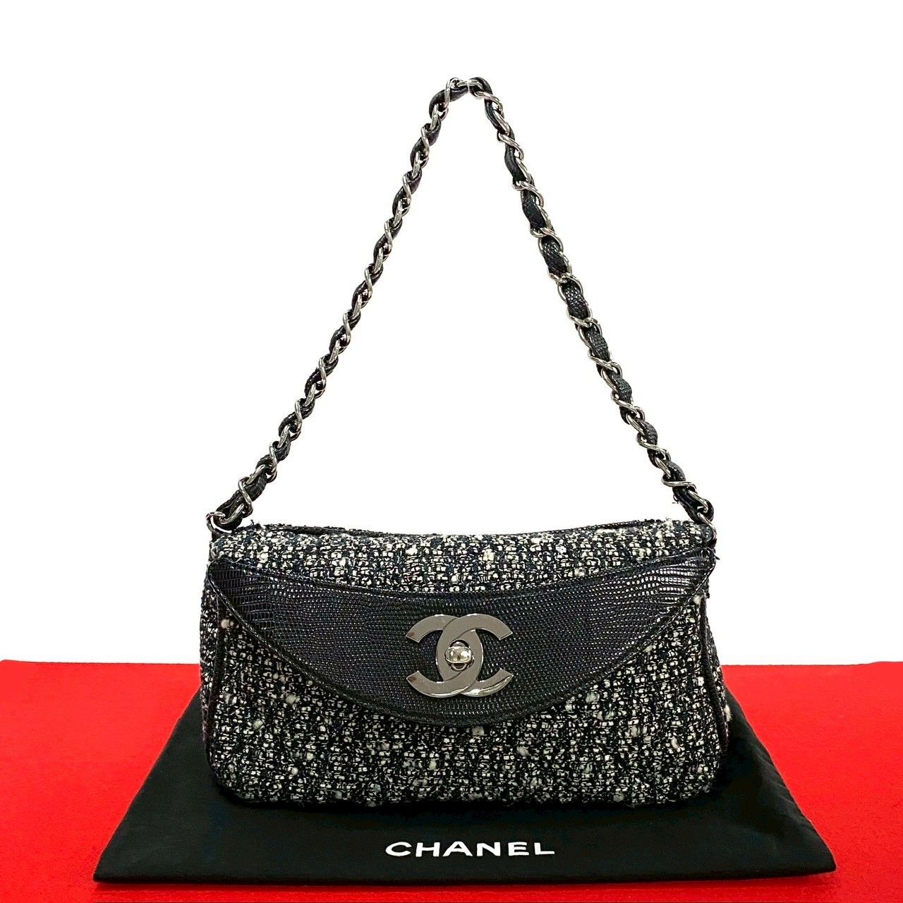 極 美品 袋付 シール有 10番台 CHANEL シャネル ココマーク ツイード 