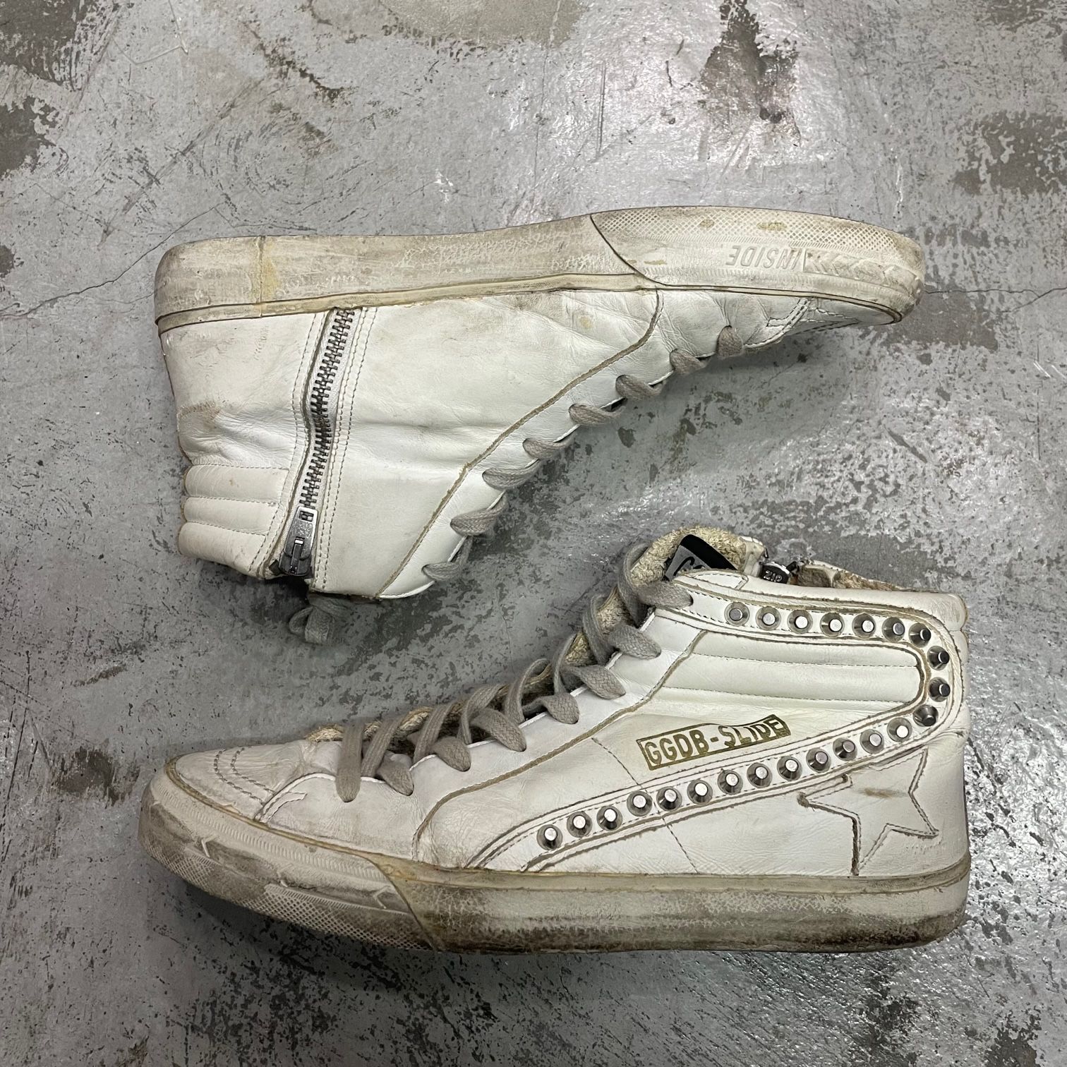 GOLDEN GOOSE サイドジップ スタッズ レザー ハイカット スニーカー ゴールデングース 41 75008A1 - メルカリ