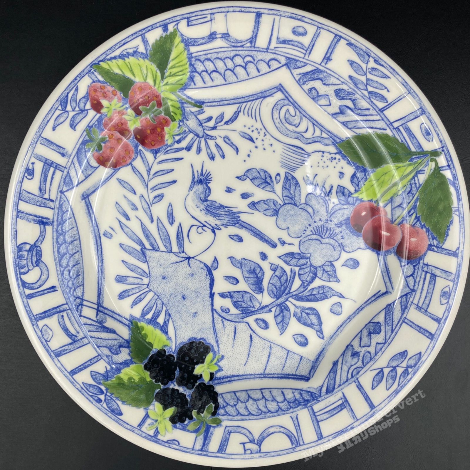 MZ075)Gien France Oiseau Bleu Fruit Plate 27cm 2枚 現状品 / ジアン