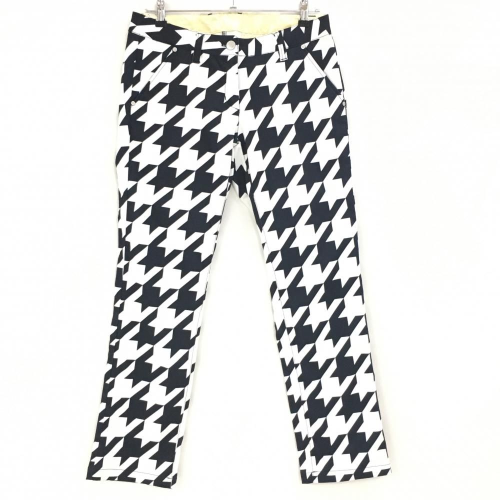 【美品】ラウドマウス パンツ 白×ダークネイビー 千鳥格子 オークモントハウンドトゥース レディース LL ゴルフウェア LOUDMOUTH