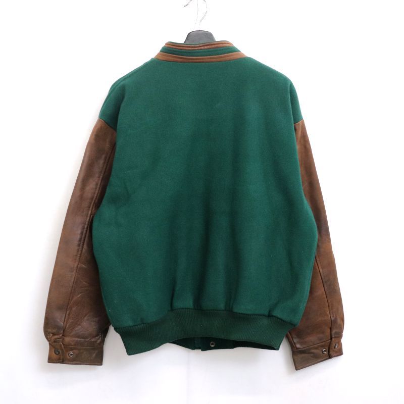 【専用】【80s】MEN'S レザー切り替え ウールスタジアムジャケット 古着 80s USA製 DeLONG 無地 ソリッド ビニール レザー ウール