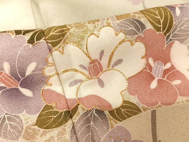 平和屋着物○訪問着 駒刺繍 地紙草花文 暈し染め 金糸 金彩 正絹