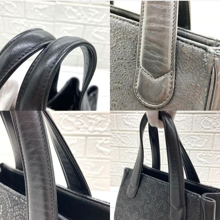極美品❣️ 印傳屋 インデンヤ 花柄 唐草 鹿革 黒漆 レザーハンドバッグブラック 極美品❣️ 印傳屋 インデンヤ 花柄 唐草 鹿革 黒漆 レザー