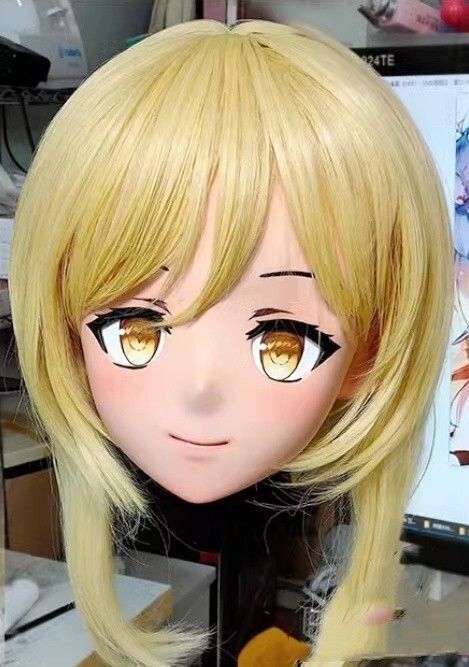 ハーフマスク 眼球付き カツラ付き NO.61 樹脂製 ヘッドロリータ人形 コスプレマスク 変身 仮装 着ぐるみ 二次元美少女