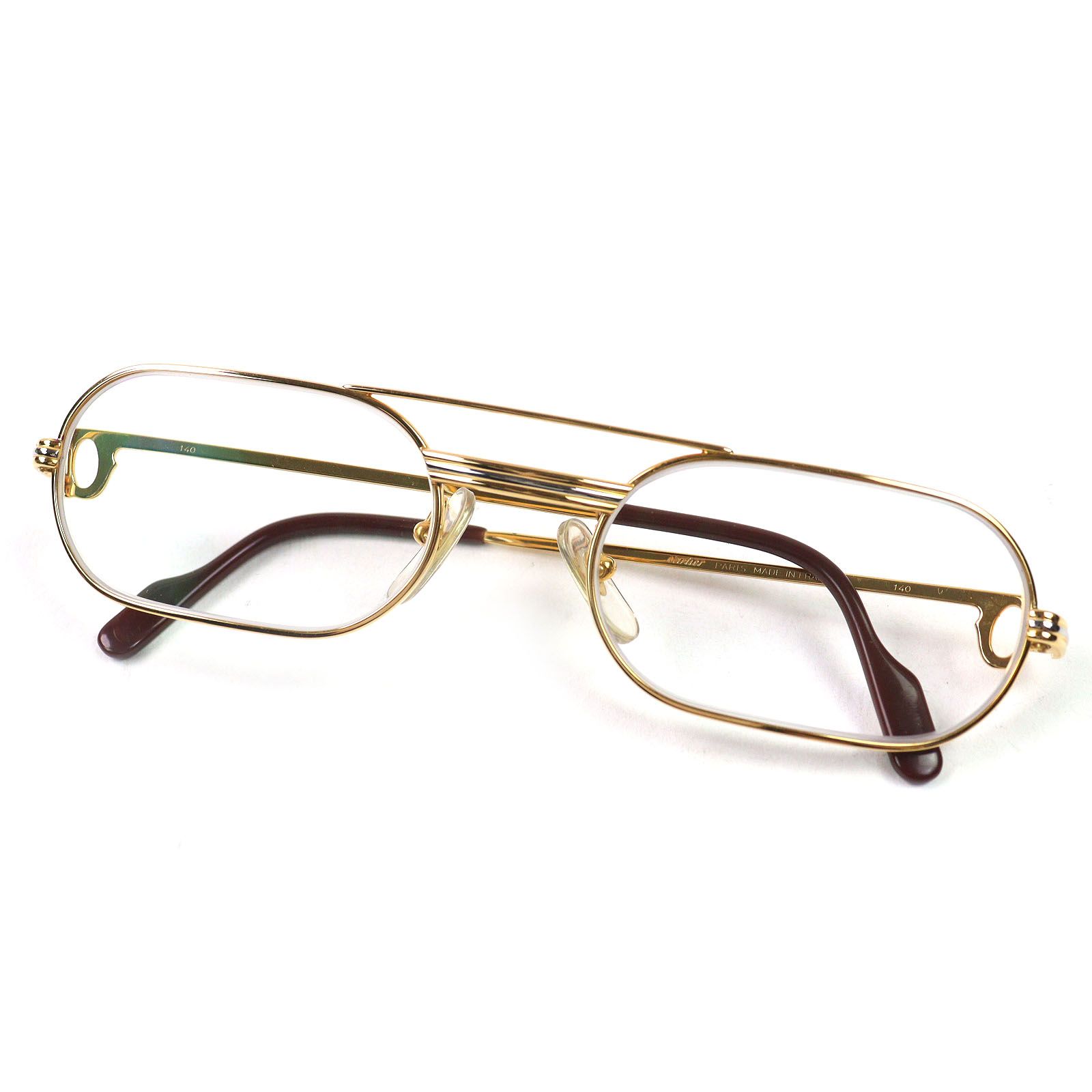 美品△Cartier カルティエ トリニティ ツーポイント メガネ 眼鏡 アイウェア ゴールド ボルドー 55□20 140 度入り フランス製 メンズ 美品△Cartier カルティエ トリニティ ツーポイント メガネ 眼鏡 アイ