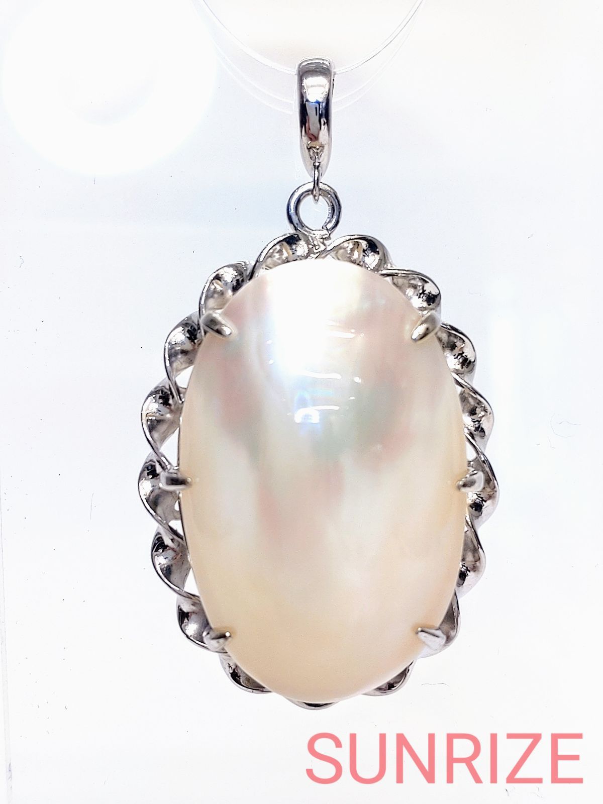 Pt900 プラチナ ハート 天然マベパール ペンダントネックレス 真珠