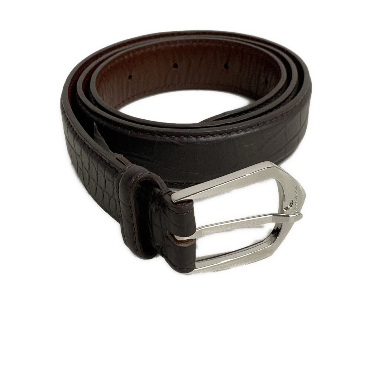 pelle morbida ペッレモルビダ ベルト Barca バルカ ダークブラウン 型押し レザー