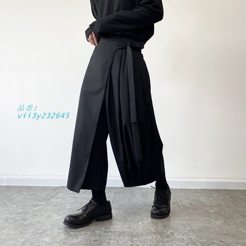 パンツ メンズ ロング ワイドパンツ チノパンツ カジュアルズボン ダンス発表会 男子ボ モダンダンス 舞台衣装 スカパン ヒップホップ クラブ 黒 公演 vii3y232645