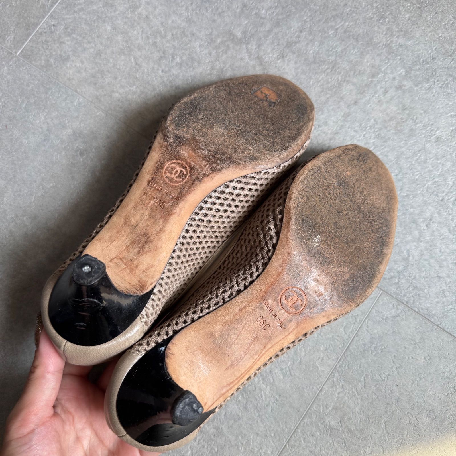 CHANEL シャネル メッシュパンプス ココマーク パール ベージュ