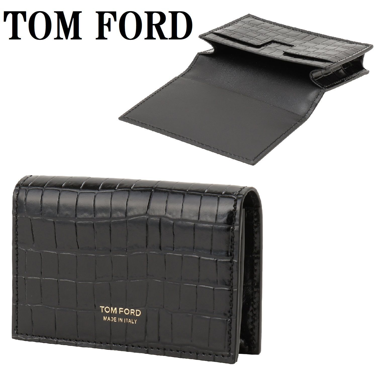 TOM FORD トムフォード Y0277 LCL239G 1N001 カードケース 名刺入れ カード入れ クロコ 型押し ロゴ メンズ ブラック