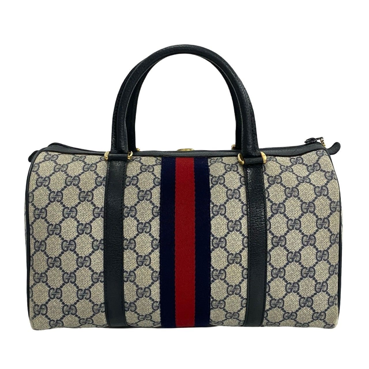 極 美品 GUCCI グッチ オールドグッチ ヴィンテージ シェリーライン GG ロゴ レザー ハンドバッグ ミニ ボストンバッグ ネイビー  28777 - メルカリ