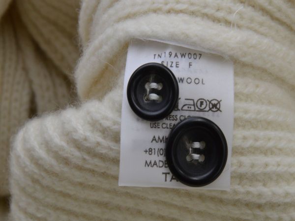 タン TAN ニットカーディガン ウール TN19AW007 Fサイズ ホワイト RAW WHITE レディース F-L6661 タン TAN ニットカーディガン ウール TN19AW007 Fサイズ