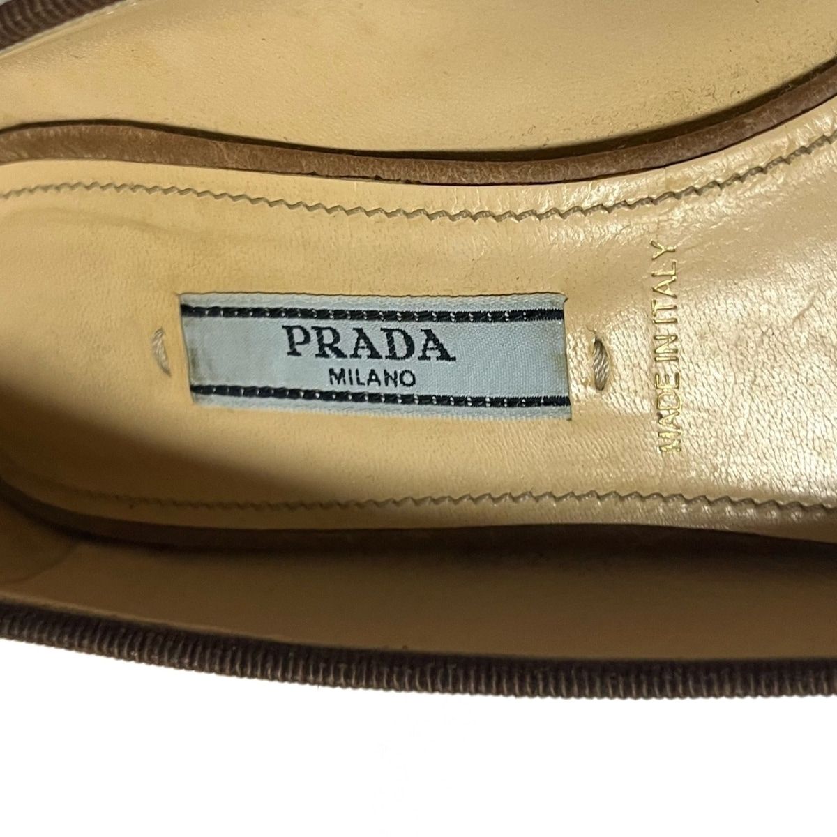 PRADA(プラダ) パンプス 36 1/2 レディース ライトブラウン×ブラウン リボン レザー