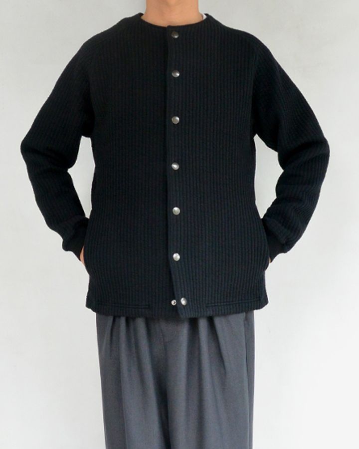 Audience 尾州コットンキルト ノーカラー スナップジャケット Black