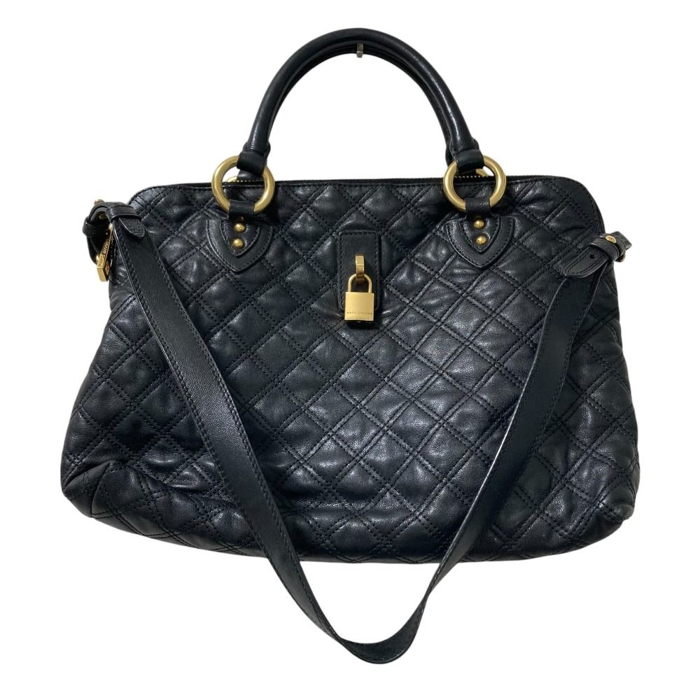 極美品 マークジェイコブス ハンドバッグ 2way キルティング がま口 黒 良品 MARC JACOBS マークジェイコブス キルティング レザー 2WAY