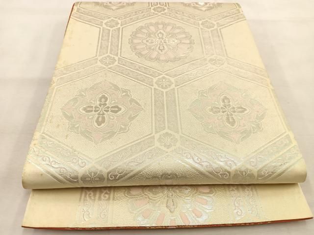 平和屋着物◎両面 全通柄袋帯 亀甲正倉院花文 金糸 正絹 逸品