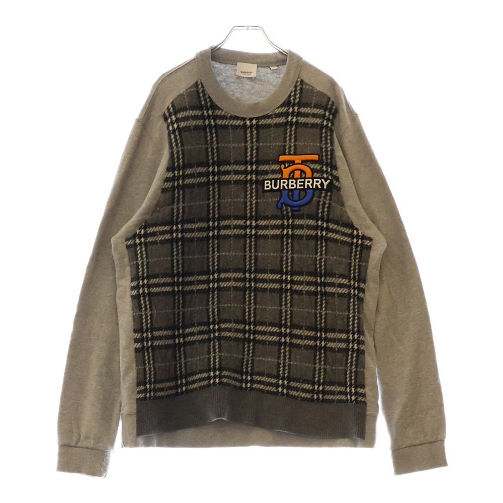 BURBERRY トレーナー ノバチェック ブラック グレー L 綿100％