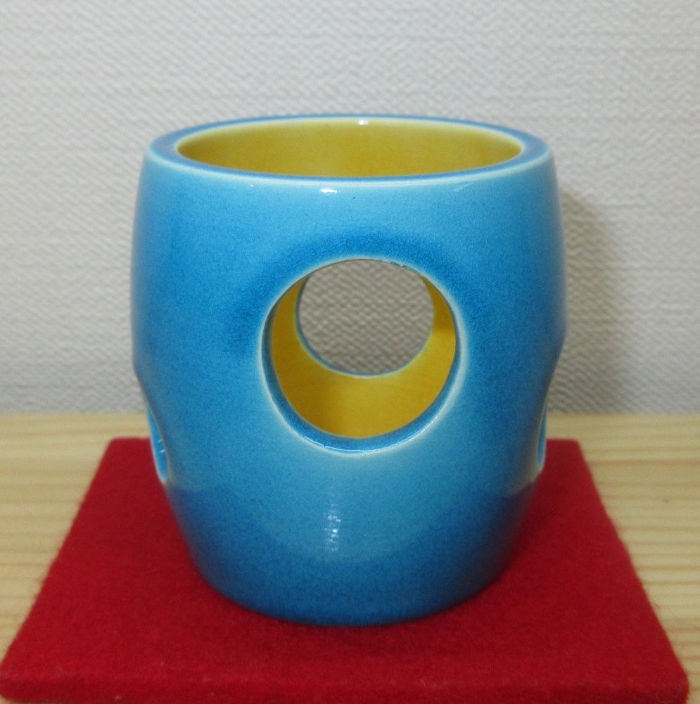 逢絢亭 茶道具 蓋置 京焼 浅黄交趾 水玉透し 永楽即全 共箱入り