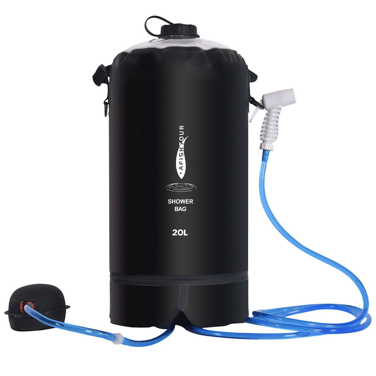 Size 20L_Color 20L ブラック AFISHTOUR ポータブルキャンプシャワーバッグ 20L|5 ガロン ソーラーシャワーウォーターバッグ 足踏みポンプ シャワーヘッド付き キャンプシャワー 灌漑 ビーチ 水泳 アウトドア旅行に適用 ブラック
