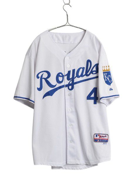 なクーポン配布中! ロイヤルズ ベースボール シャツ メンズ XL 程| MLB オフィシャル マジェスティック 大リーグ ユニフォーム ゲームシャツ ジャージ 重ね着