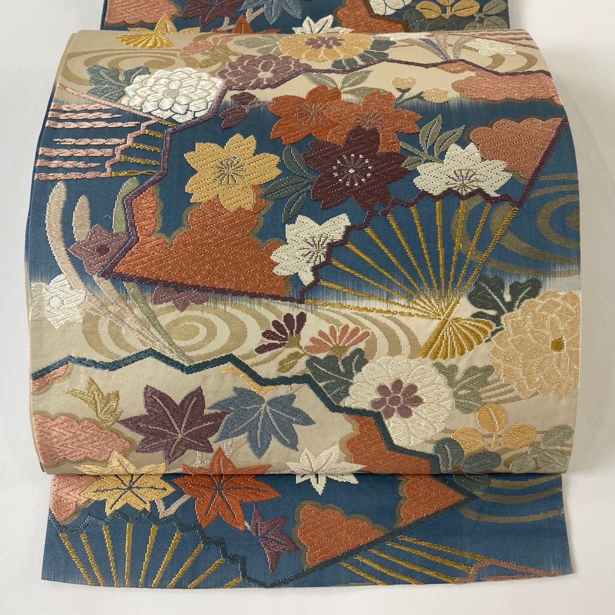袋帯 秀品 花扇 流水 唐織 箔 青灰色 六通 正絹 【中古】 - メルカリ