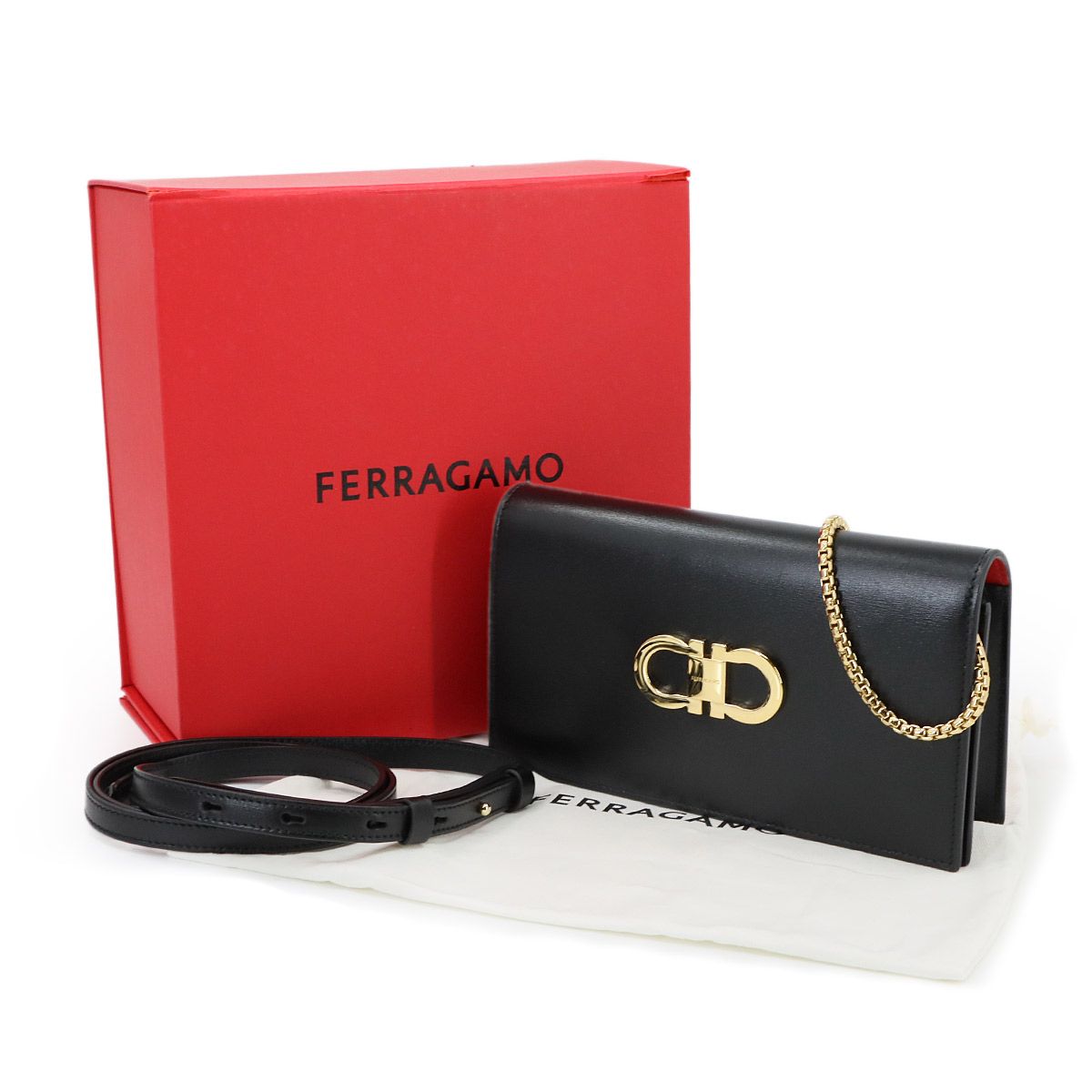 サルヴァトーレ フェラガモ Salvatore Ferragamo ガンチーニ チェーン ショルダー バッグ レザー ブラック 218357 90298031