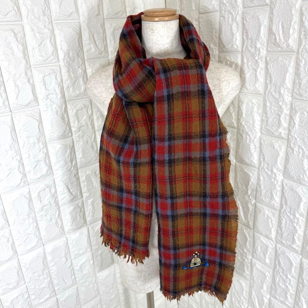 ヴィヴィアンウエストウッド 赤チェック柄 ロゴマフラー刺繍ロゴ 新品未使用 正規品 ヴィヴィアンウエストウッド Vivienne Westwood