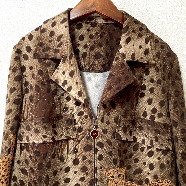 伊太利屋·ヒョウ柄·ジップアップコート·11号 anc GKITALIYA 伊太利屋 ジャケット 11 こげ茶系 薄手 ジップ