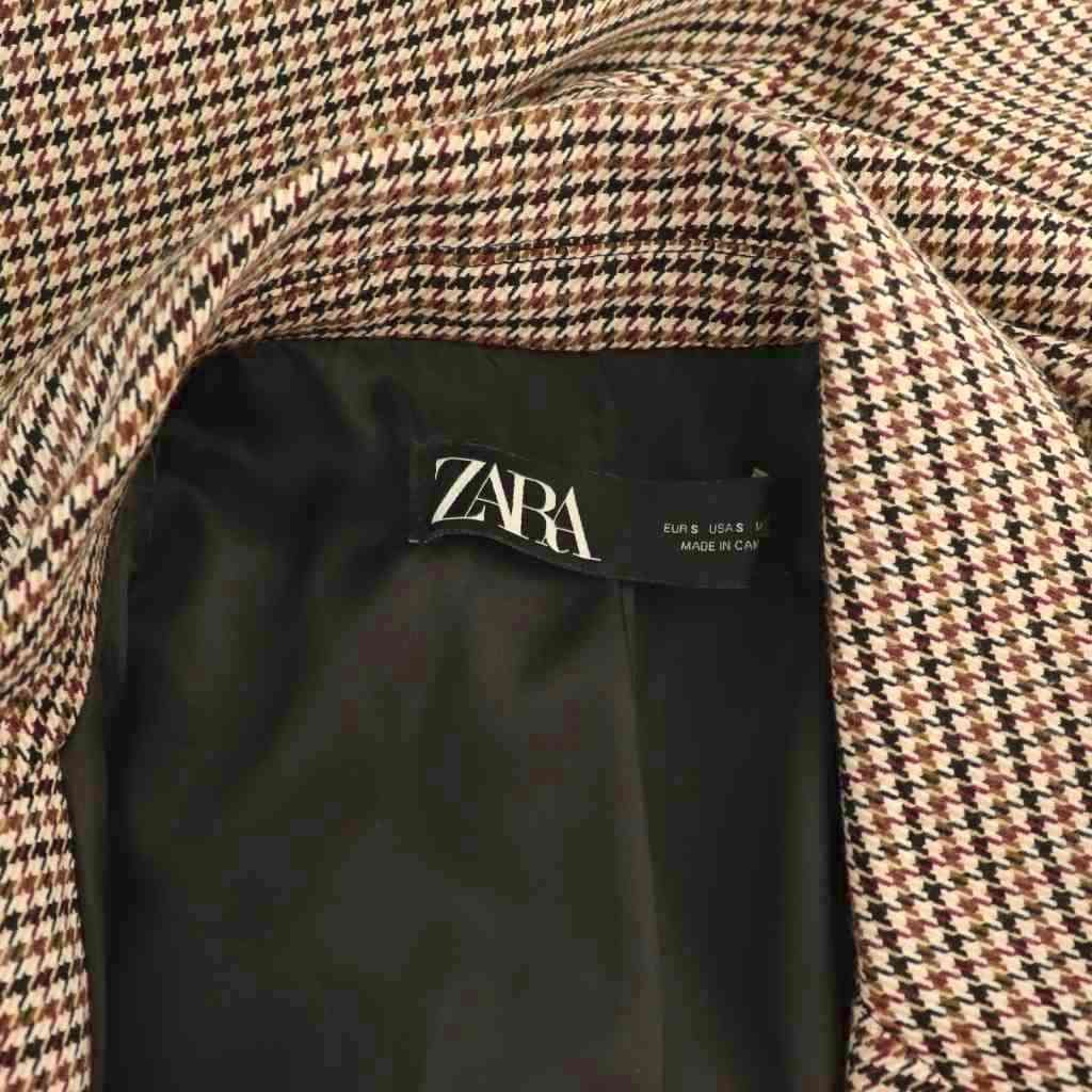 ザラ ZARA チェック テーラードジャケット ダブル S ブラウン