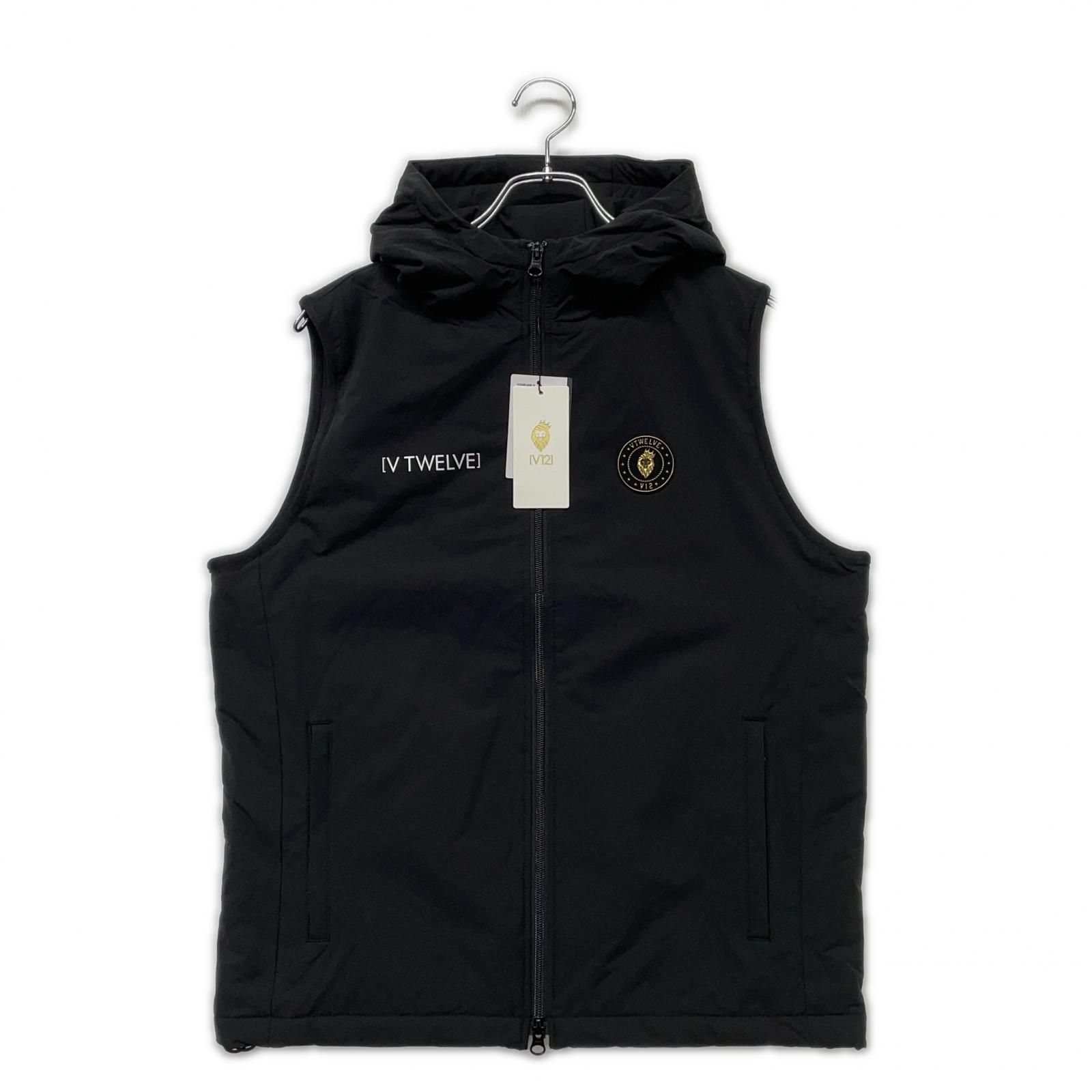 ♥品 メンズ ヴィ トゥエルヴ V12 ベスト M ブラック フード付き 中綿入り ダブルジップ