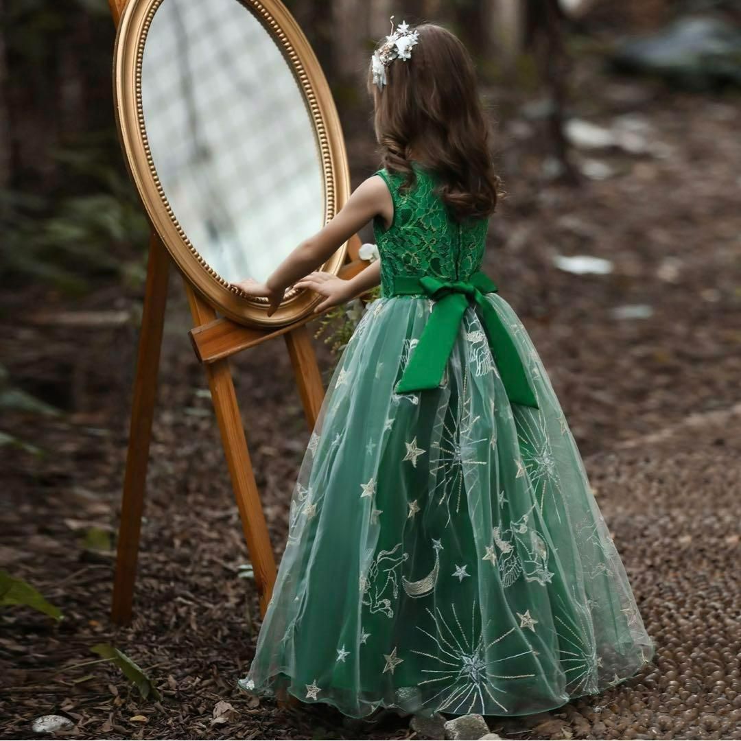 フォーマルドレス 白と薄紫 花柄レースメゾピアノ130