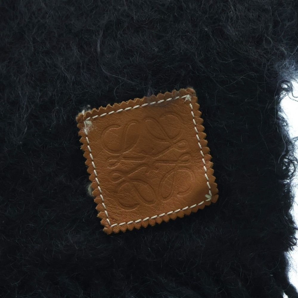  LOEWE ロエベ ロゴ レザーパッチ ウール モヘヤ アナグラム マフラー ブラック その他 メンズ