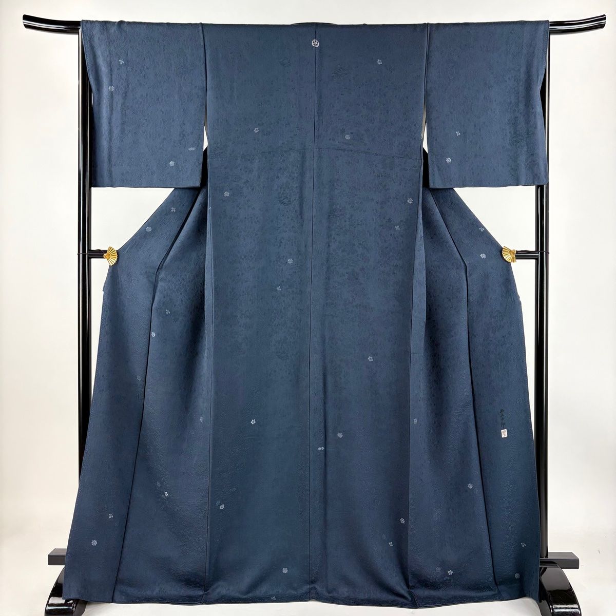 小紋 身丈167.5cm 裄丈66cm M 単衣 紬地 梅 花鳥 絞り 青