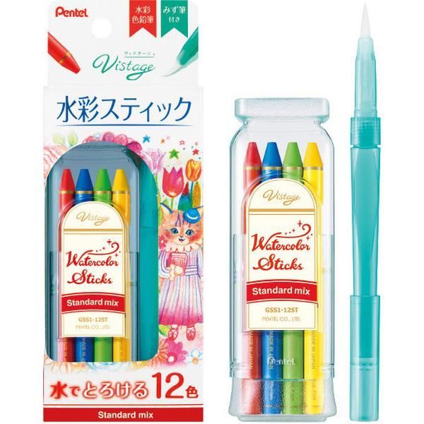 (まとめ）ぺんてる ヴィスタージュ　水彩スティック　スタンダードミックス GSS1-12ST 【×10セット】