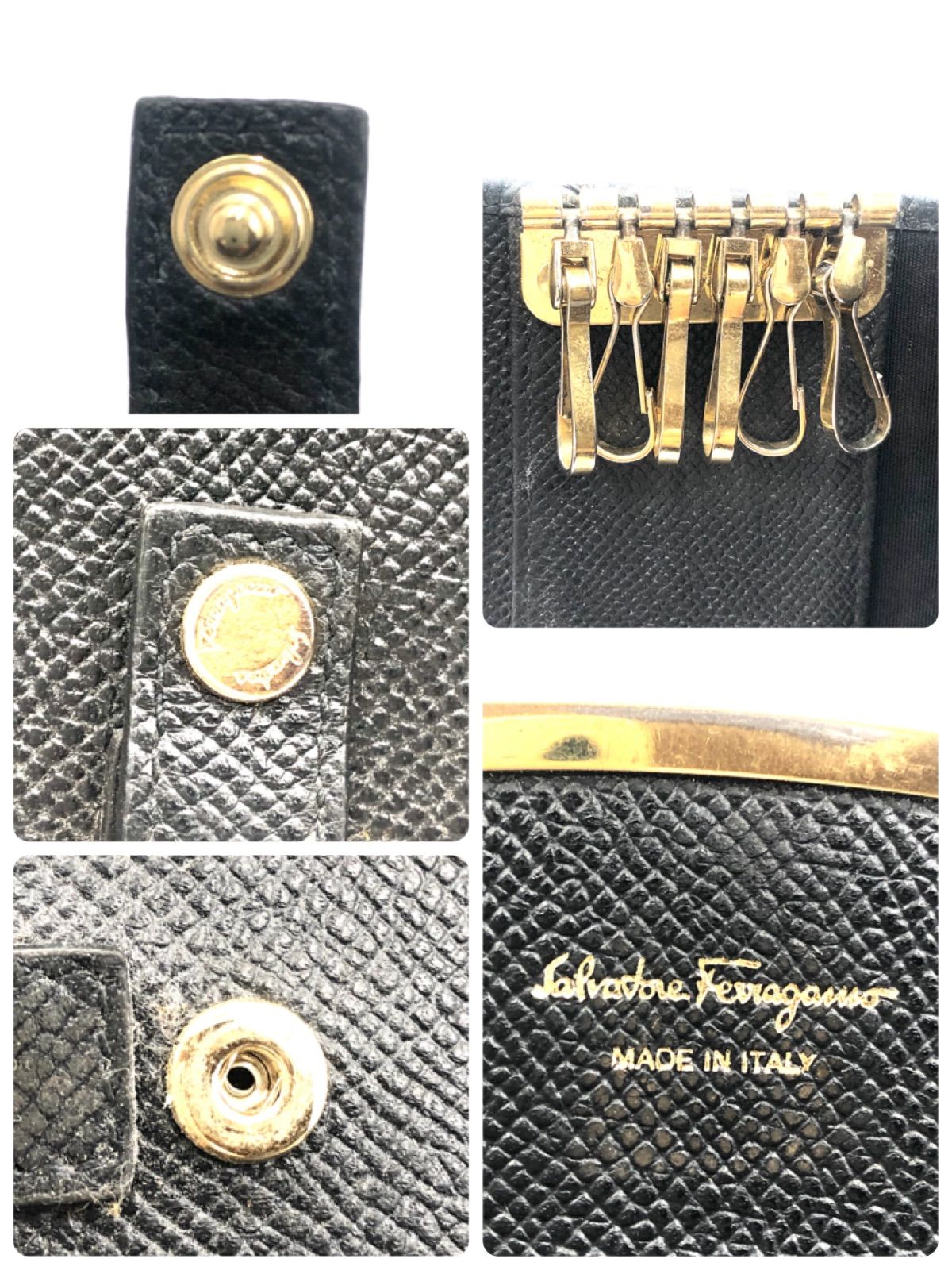 フェラガモ・6連キーケース・ガンチーノクリップ・ダークブルー